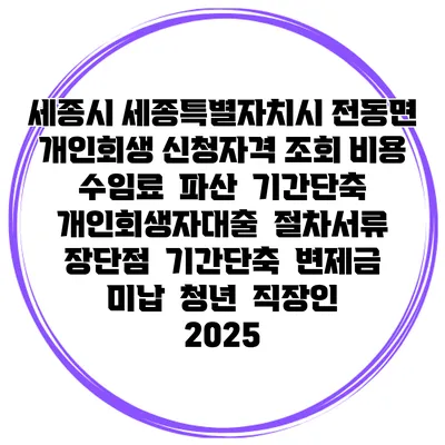 세종시 세종특별자치시 전동면 개인회생 신청자격 조회 비용 수임료 | 파산 | 기간단축 | 개인회생자대출 | 절차서류 | 장단점 | 기간단축 | 변제금 미납 | 청년 | 직장인 2025