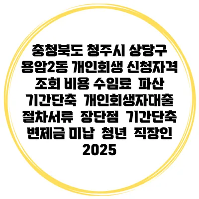 충청북도 청주시 상당구 용암2동 개인회생 신청자격 조회 비용 수임료 | 파산 | 기간단축 | 개인회생자대출 | 절차서류 | 장단점 | 기간단축 | 변제금 미납 | 청년 | 직장인 2025